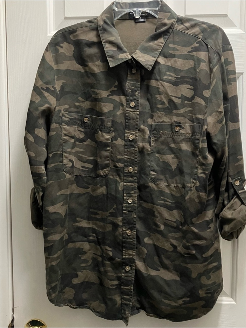 Social Standard by Sanctuary Womens Boyfriend Shirt Camo Roll Tab Sleeves Large